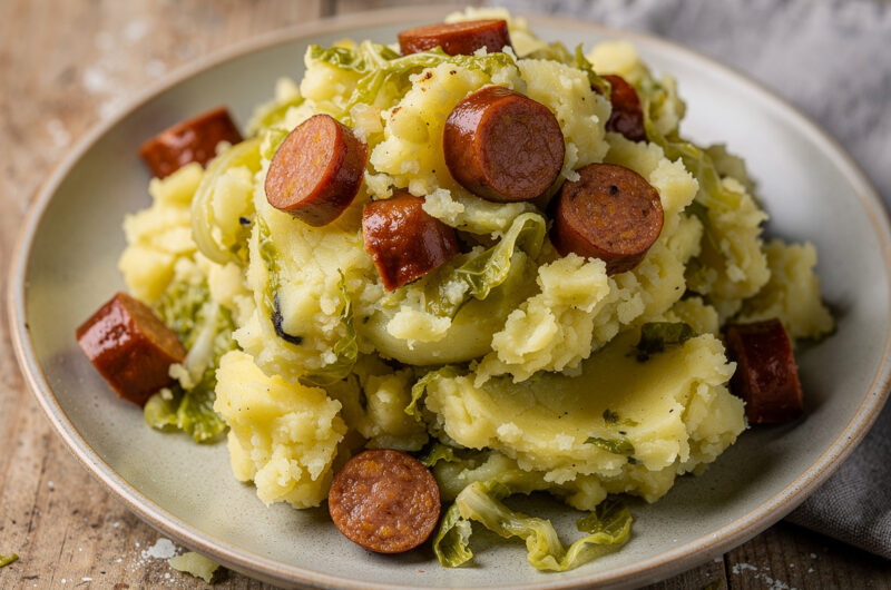 Spitskoolstamppot met chorizo en rookworst