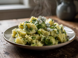 Spruitjesstamppot met kruidenroomkaas