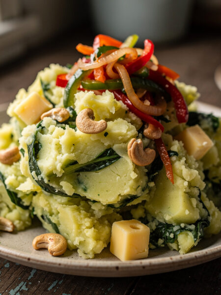 Stamppot van fris&eacute;e-sla met paprikarelish