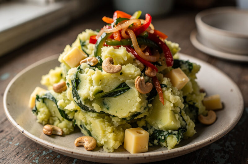 Stamppot van fris&eacute;e-sla met paprikarelish