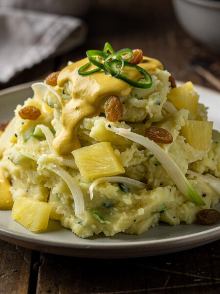Sweet & spicy witlofstamppot met kerriesaus