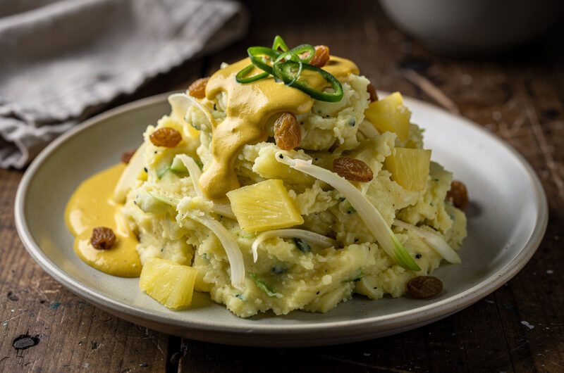 Sweet & spicy witlofstamppot met kerriesaus