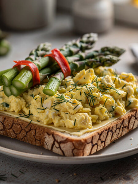 Tijgerbrood met eiersalade en groene asperges