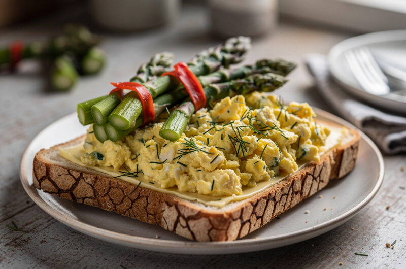 Tijgerbrood met eiersalade en groene asperges