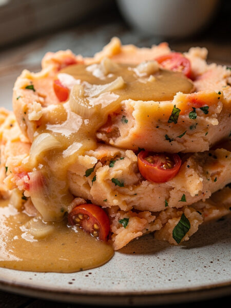 Tomaten-basilicumstamppot met sjalottensaus