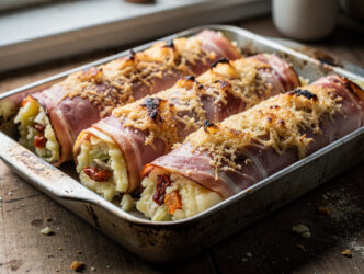 Witlofstamppot in hamrolletjes