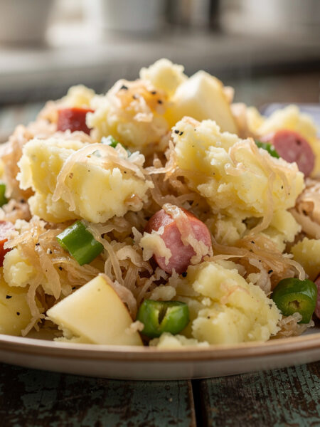 Zuurkool met salami, paprika en appel