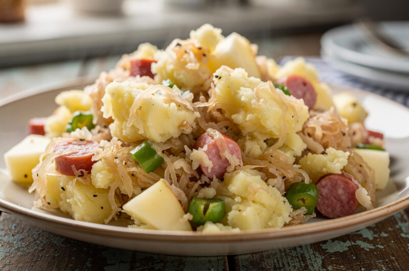 Zuurkool met salami, paprika en appel