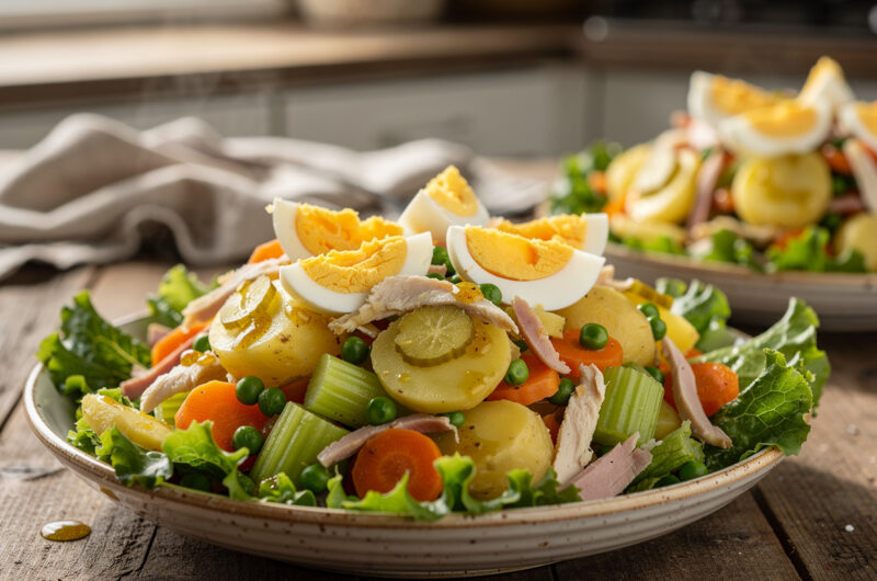 Aardappelsalade met groente en ei