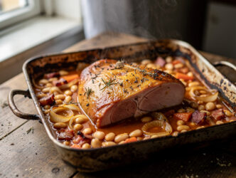 Beenham met bonen uit de oven