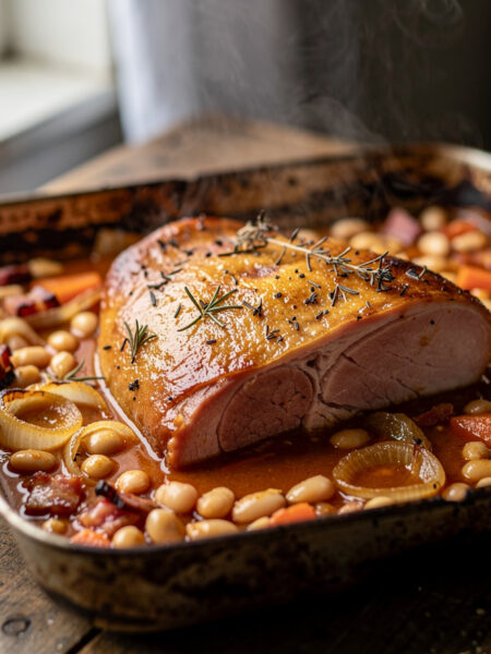 Beenham met bonen uit de oven