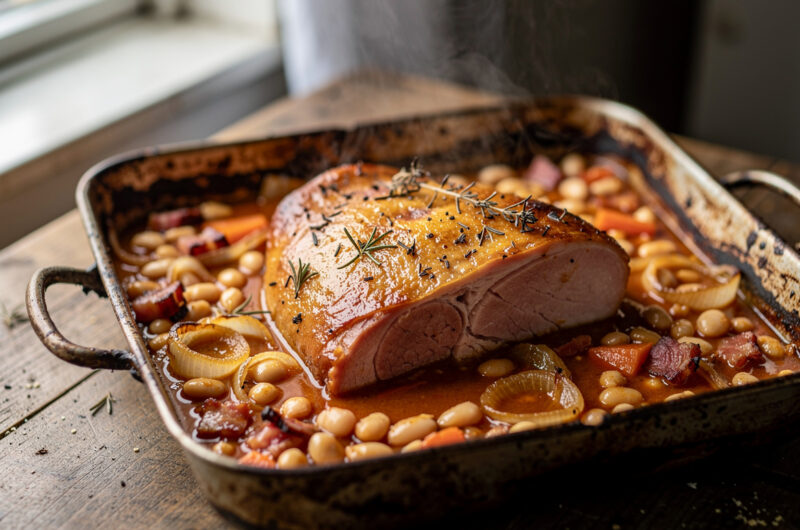 Beenham met bonen uit de oven
