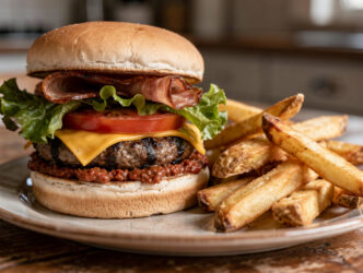 Broodje hamburger met patat