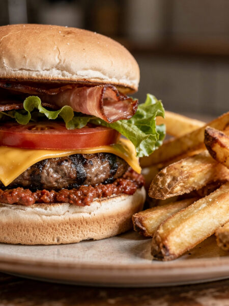 Broodje hamburger met patat