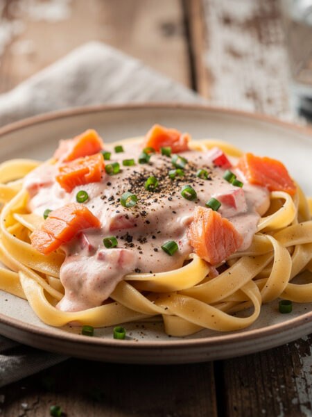Gerookte zalm met pasta