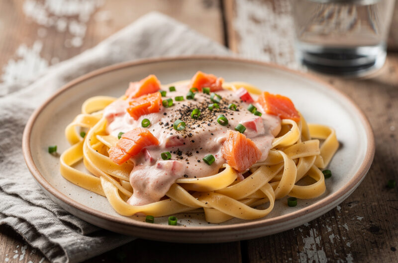 Gerookte zalm met pasta