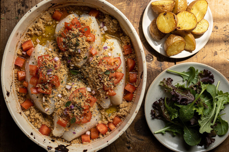 Kabeljauw met tomaat uit de oven