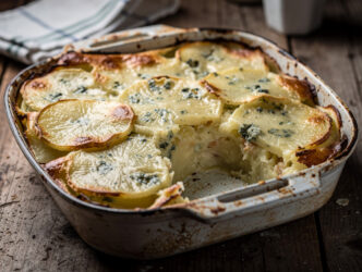 Knolselderij-aardappelschotel met gorgonzolasaus