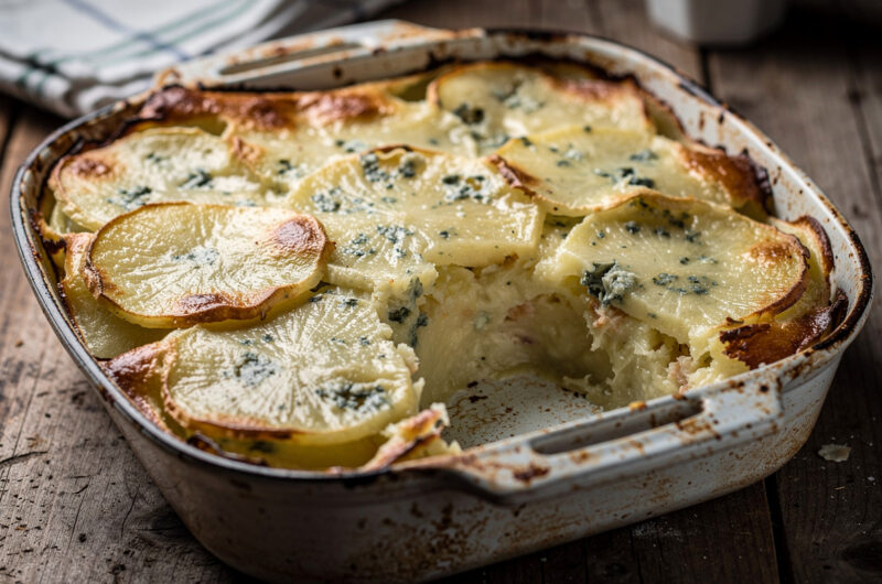 Knolselderij-aardappelschotel met gorgonzolasaus