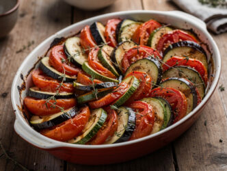 Ovenschotel van tomaat, courgette en aubergine
