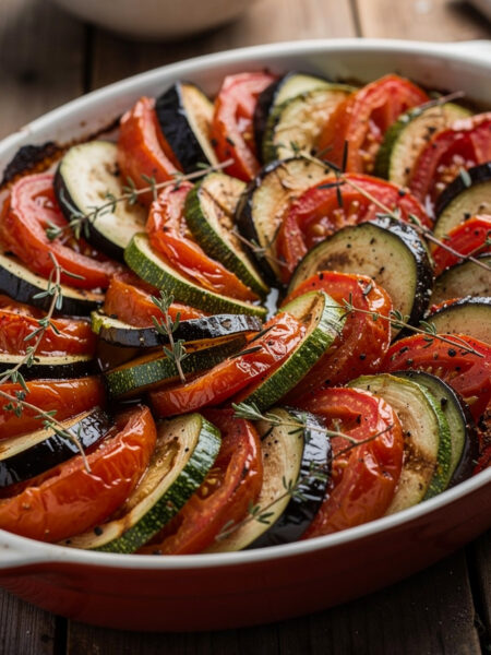 Ovenschotel van tomaat, courgette en aubergine
