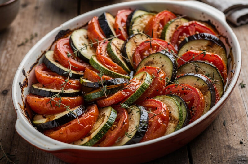 Ovenschotel van tomaat, courgette en aubergine