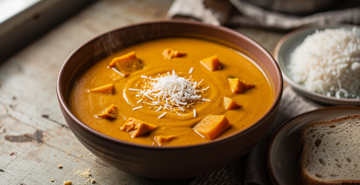 Pompoen-limoen-kokossoep met curry