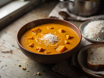 Pompoen-limoen-kokossoep met curry