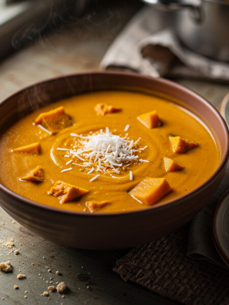 Pompoen-limoen-kokossoep met curry