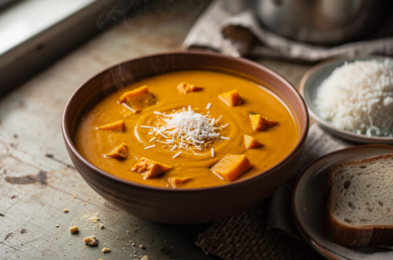 Pompoen-limoen-kokossoep met curry