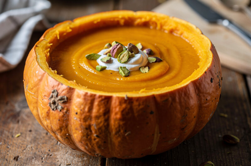 Pompoensoep met pistachenoten