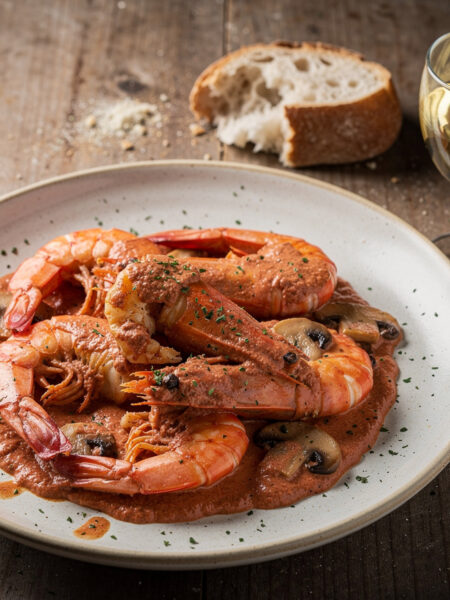Scampi met pestosaus