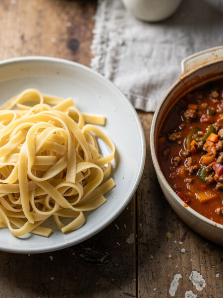 Tagliatella met paprika-gehaktsaus