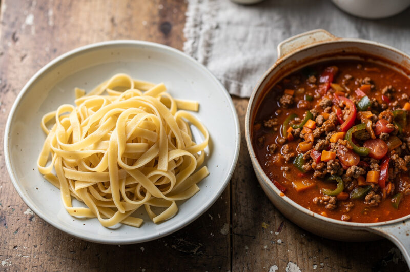 Tagliatella met paprika-gehaktsaus