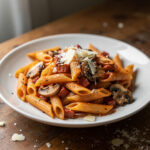 Bootpasta met chorizo en champignons