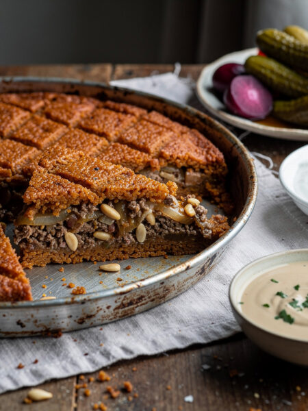 Kibbeh bil saniyeh met tahin-peterseliesaus